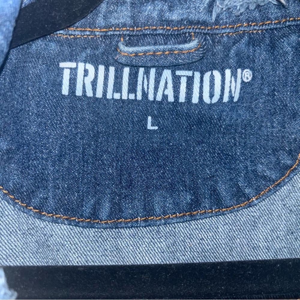 TrillNation Blue Distressed / Thrashed Denim Jean Jacket Size L - Picture 5 of 10